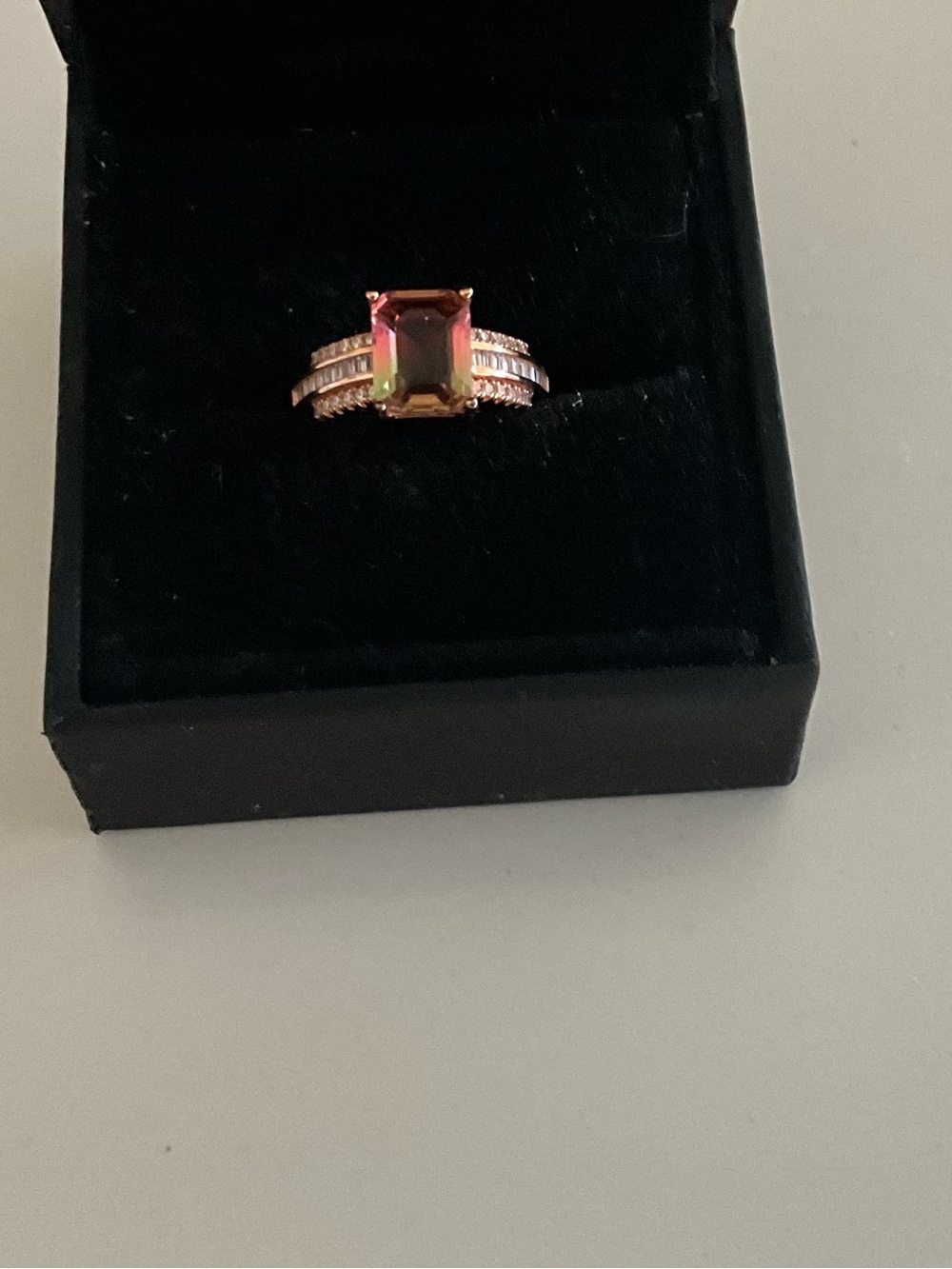 Rose Gold Multicolor Mystic Stone Ring with Pavé Band - Women's Jewelry